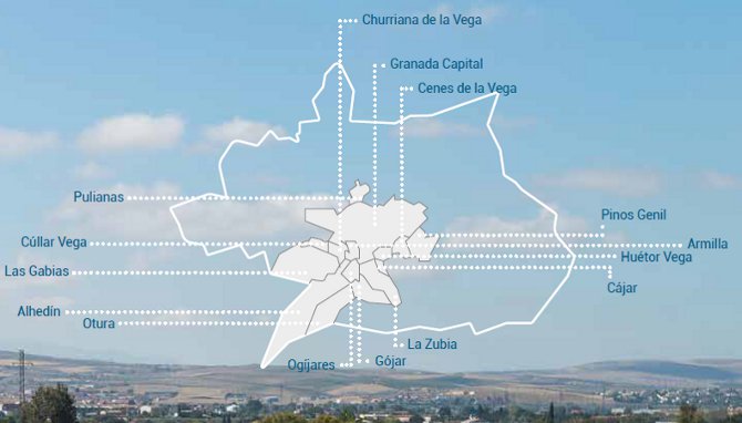 Mapa de municipios a los que da servicio Emasagra